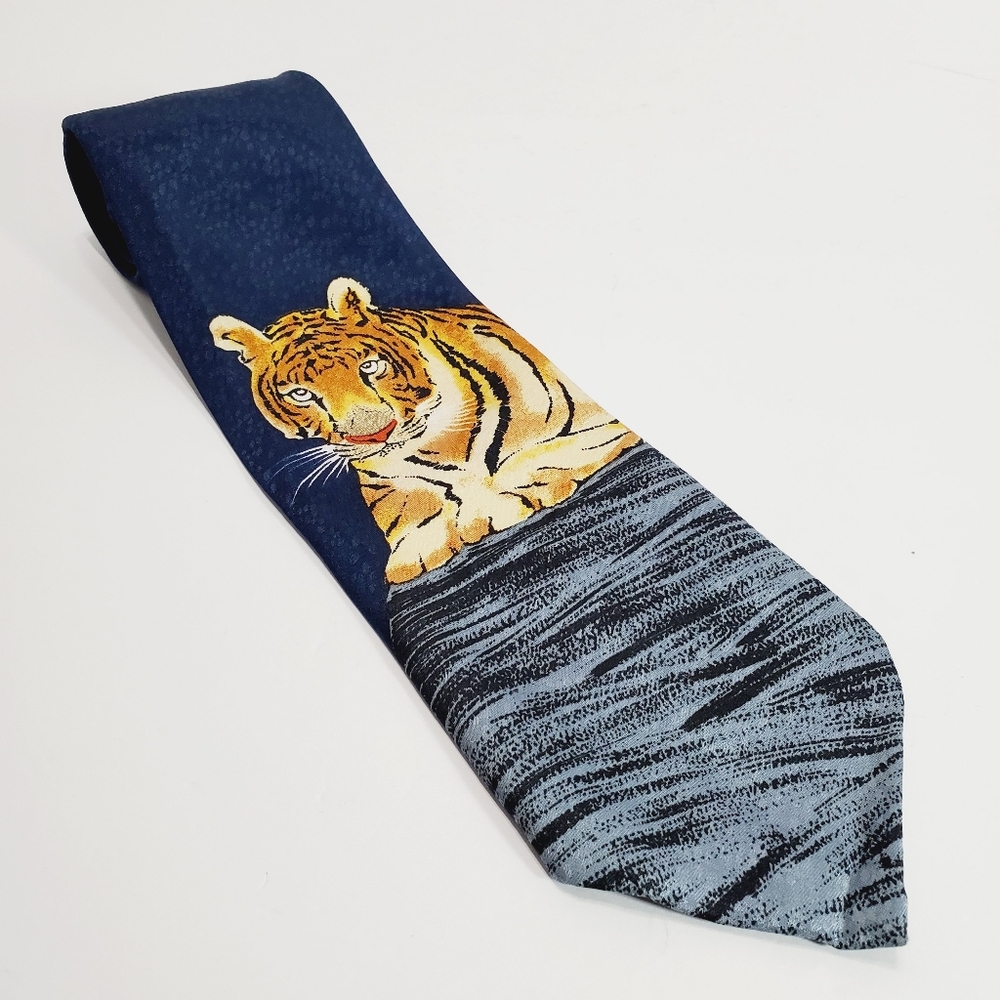 Renaissance Orange & Blue Tiger Themed Men's Neck Tie 58x4"